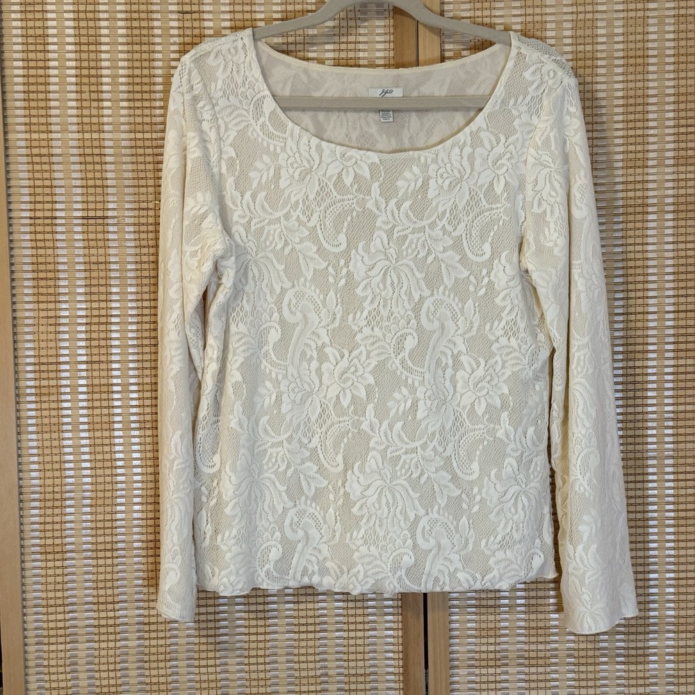 J. Jill Womens L Top‎ Net Lace Round Neck Floral Cottagecore Fairycore Bohemian